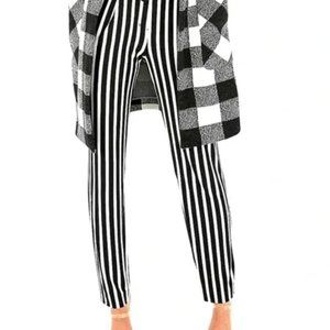 Express High Rise Black & White Striped Tie Waist Ankle Pant